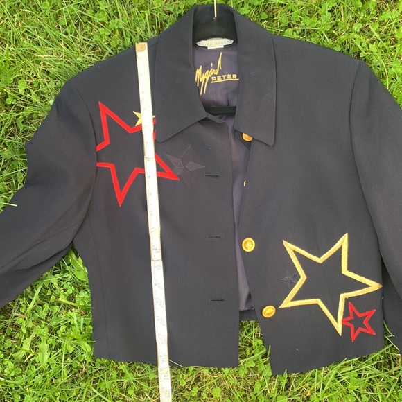 Silk navy star embroidered crop jacket - Picture 12 of 16